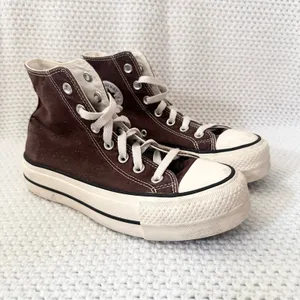 Converse Chocolate Brown Canvas High Top Platform Lace Up Sneakers 6 thumbnail 2