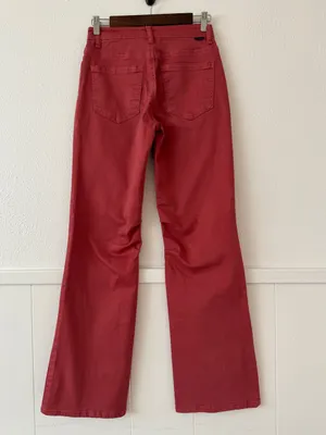 RISEN Jeans Women’s 0/24 Brick Red High Rise Flare Patch Pocket Denim Pants thumbnail 3