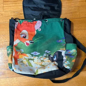 Disney Loungefly Bambi Drawstring Canvas Backpack Flower Green Black thumbnail 3