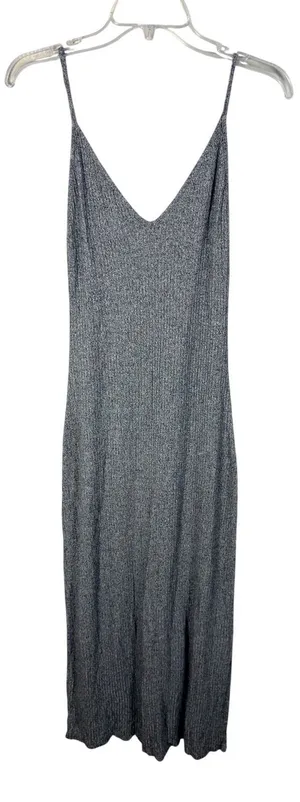Brandy Melville Midi Dress Womens One Size Grey Excellent Ribbed‎ Knit V-Neck thumbnail 1