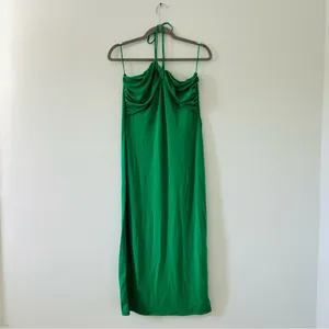 Zara Green Twist Front Halter Sleeveless Midi Seersucker Slip Dress NWT Large thumbnail 2
