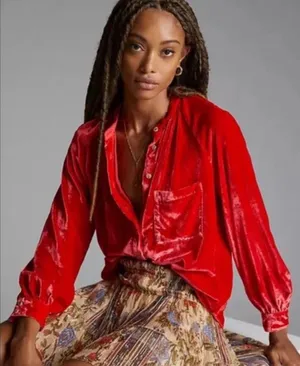 Anthropologie Pilcro Velvet Button Down Blouse thumbnail 1