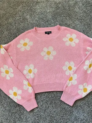 Timing Pink Daisy Crewneck Sweater thumbnail 3