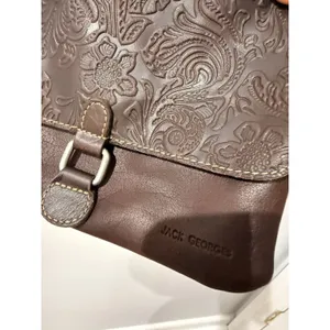 Jack Georges Voyager Crossbody Bag Brown Genuine Leather Floral Carving‎ Boho U thumbnail 6