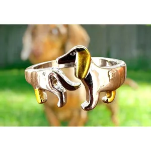 Handmade Dachshund Ring Pinkie Pull Apart Doxie Dog Rescue Metals Weiner Doxie We… thumbnail 4