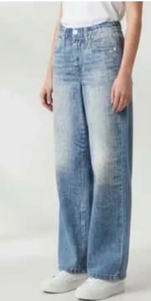 Mila Rosabella Trompe L'oeil Denim Print Sweatpants Wide Leg Pants Size Small thumbnail 1