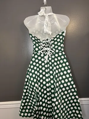 Dressystar Dress Womens Small Green Polka Dot Halter Fit & Flare Retro 50s thumbnail 5