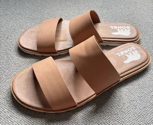 Sorel Ella Slides Sandals Tan Leather Womens 9.5 Slip On thumbnail 1