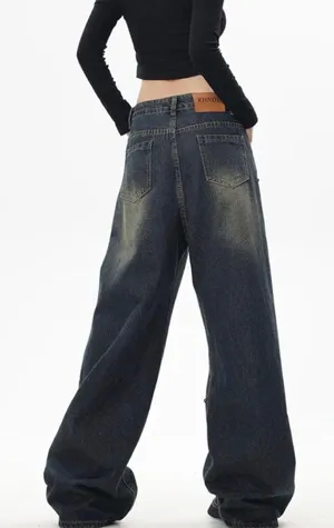 NEW Street Fashion Loose Jeans Y2k Rivet Star Gothic Loose Denim XS thumbnail 2