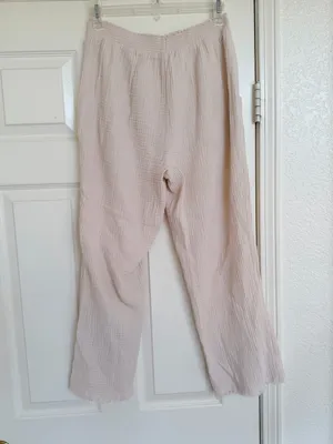 Magaschoni Wide-Leg Elastic Waist Casual Pants in Light Cream M Cotton thumbnail 4