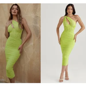 HOUSE OF CB 'Valentina'Lime neon‎ Asymmetric Cutout Midi Dress/Size XS plus cup thumbnail 5