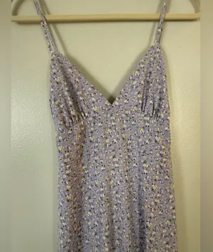 Forever 21 Spaghetti Strap Open Tie Back Purple Floral Maxi Dress Sz M thumbnail 3