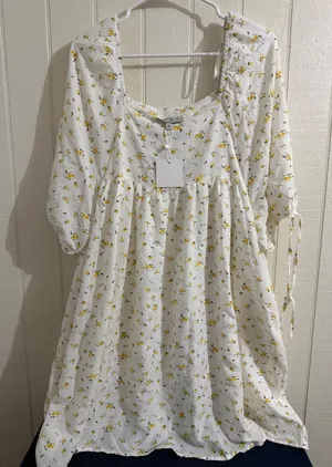 Hayden Los Angeles White Yellow Floral Babydoll Dress Square Neck Large NWT thumbnail 1