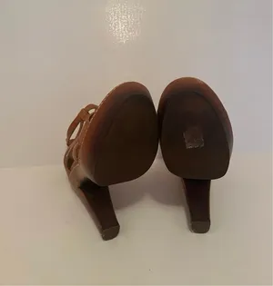 Ugg Tan Leather Woven Stack Heels Sandals  thumbnail 8