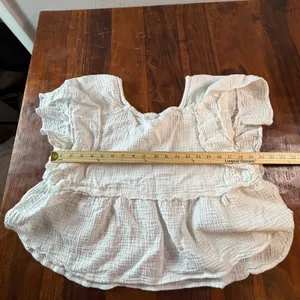 Anthropologie White Cotton Gauze Ruffle Peplum Blouse Square Neck Large thumbnail 5