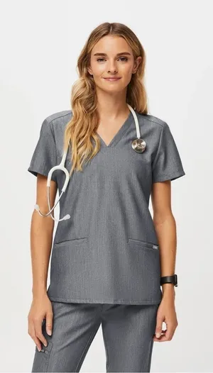 Figs Casma Three-Pocket Scrub Top gray short‎ sleeve v neck pocket thumbnail 1
