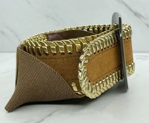 Brown Faux Suede Stretch Belt Metallic Gold Lacing Large/XL (L/XL) ✨ thumbnail 3