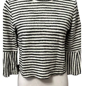 Urban Romantics Black White Striped Bell Cuff Crop Knit Sweater Boho S Trendy thumbnail 3