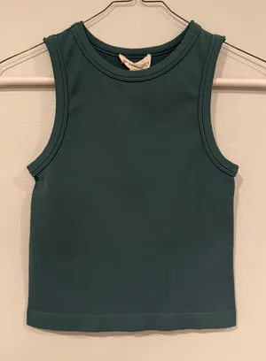 Teal Ribbed Crop Tank Top Green Size M thumbnail 1