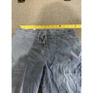 Level 99 Blue Denim Cargo Pants Women's Sz L Drawstring Elastic Waist Pockets thumbnail 7