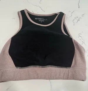 Beyond Yoga Black and Mauve Colorblock Crop Sports Bra thumbnail 1