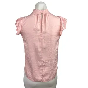 1.State Women's Pink Short Flutter Sleeve Ruffle Mock Neck Blouse Top Size XXS thumbnail 2