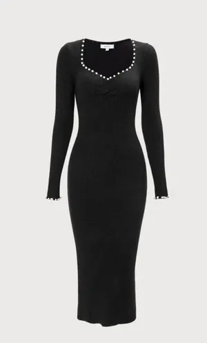 Rihoas Black Pearl Trim Bodycon Knit Midi Dress, Size M, NWT thumbnail 6