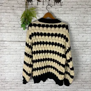 Kirundo Black and Cream Bubble Knot Chunky Open Cardigan thumbnail 5