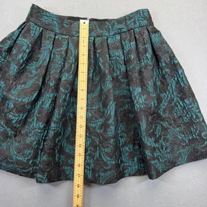 Alice + Olivia Black Teal Metallic Brocade‎ Pleated Mini Skirt estimated S thumbnail 4