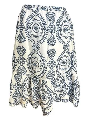 Womens Adiva Embroidered Pull-On White Boho Ruffle Hem Skirt - Sz M thumbnail 1