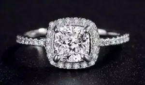 White Gold Plated Silver Pave Princess Cubic Zirconia Engagement thumbnail 2