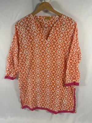 Roller Rabbit Geometric Block-Print Cotton Kurta Tunic XL thumbnail 1