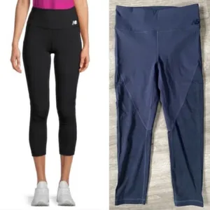 New Balance Women's Athletic Leggings Navy Blue Cropped Mesh Waist Compression thumbnail 12