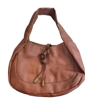 Brown Pebbled FAUX Leather Hobo Shoulder Bag With Dual Inside Pockets & Zipper thumbnail 1