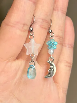 Handmade star & sun fairy whimsy celestial dangle earrings🌛🌟 thumbnail 3