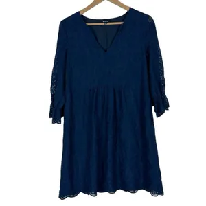 Madewell‎ Slowsong Dress Womens 0 Navy Blue Embroidered Lace Coastal Grandmother thumbnail 2