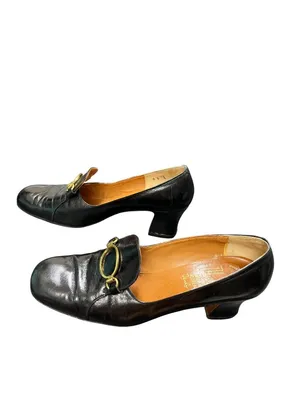 Medici Florence Italy VTG wms black leather gold bit slip dress loafers sz 8B SK thumbnail 3