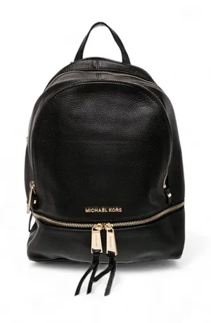 Michael Kors Rhea BLACK PEBBLE Leather Casual Backpack Goldtone Details thumbnail 1