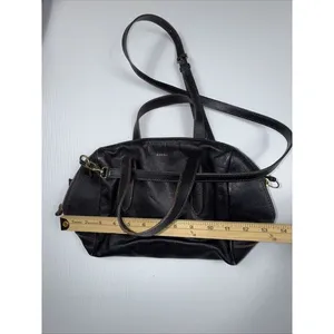 FOSSIL Black Leather Shoulder Bag Purse Crossbody Handbag Wide Zipped‎ Opening thumbnail 7