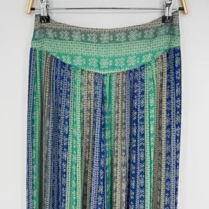 Free People Palazzo Pants Small Blue Green Geometric Boho Festival Wide Leg thumbnail 3