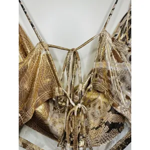 Windsor Womens Crop Tank Size L Snakeskin Metallic Gold Chrome Y2K Going Out NWT thumbnail 3