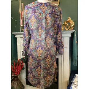 Bobeau Sheer Paisley Tunic Dress Womens Medium Roll Tab Sleeve‎ thumbnail 5