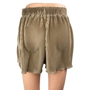 Waverles Brown Satin Pleated High Rise Elastic Waist Flowy Wide Leg Shorts Sz S thumbnail 2