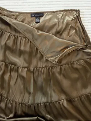 100% Silk Tiered Midi Skirt in Bronze Brown Fall Tone INC International Concepts thumbnail 7