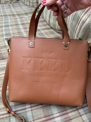 Embossed Crossbody Tote in Tan Leather thumbnail 1