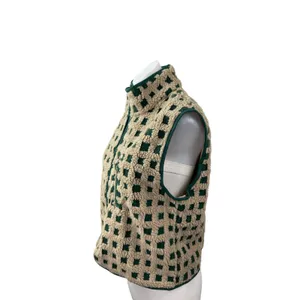 NEW Women's Checkered Sherpa Fleece High Neck Sweater Vest Coat Jacket Top S/M thumbnail 3