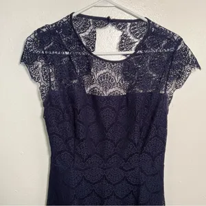 Kensie Women's Size 8 Fit & Flare Dress Navy Blue Scalloped Lace Open Back Cap thumbnail 4