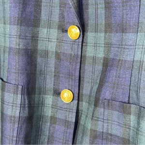 Lauren Ralph Lauren 10 Blue Green Tartan Plaid Linen Blazer Gold Crest Buttons thumbnail 5