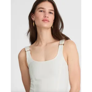 Madewell Denim Scoopneck Midi Dress Pure White Wash A Line Minimalist Small NWT thumbnail 5