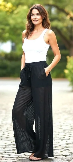 Lida Wide Leg Pants NWT Side Slits Lagenlook Upscale Relaxed L/XL Deep Black thumbnail 1